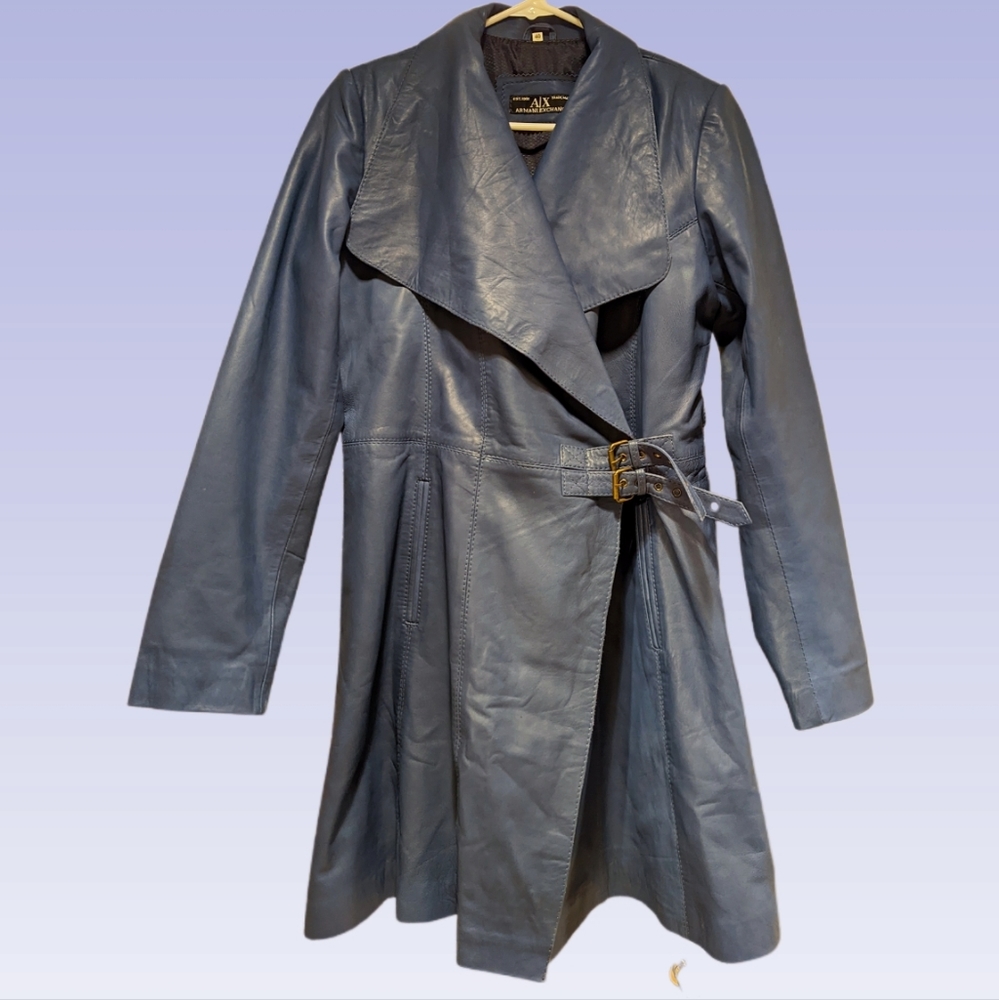 Armani Exchange Cerulean Blue Genuine Leather Trench 💙